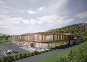 Illustrasjon av Swix sitt nybygg i Blåswixvegen i Lillehammer